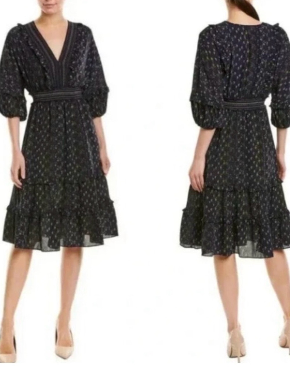 Max Studio Black Midi Dress with Pink, Yellow & Green Floral